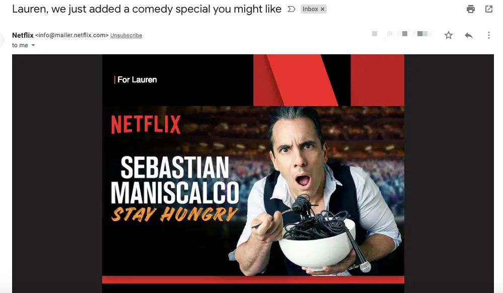 Netflix targeted recommendation email