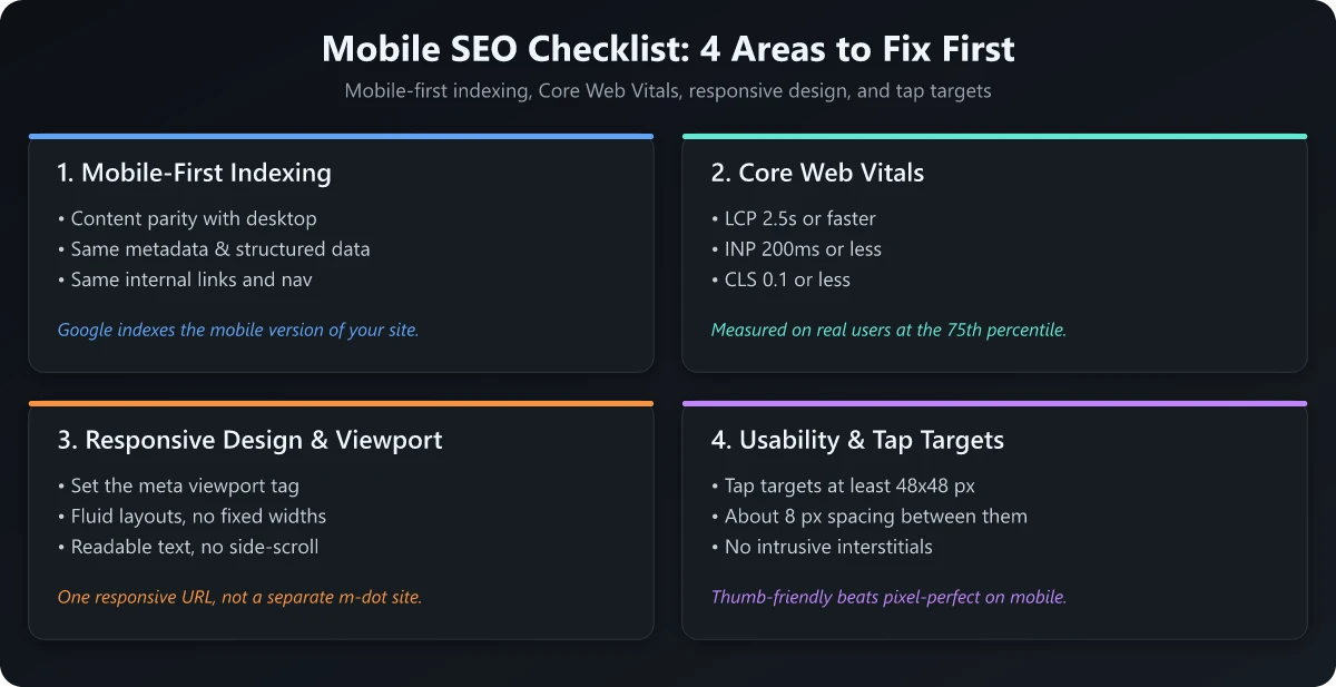 Mobile SEO checklist covering the four areas to fix first