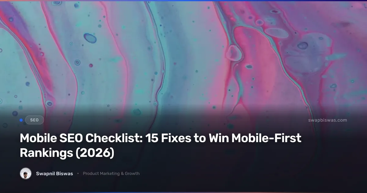 Smartphone displaying a search results page with a checklist of mobile SEO optimization tasks