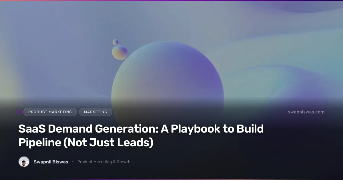 SaaS demand generation playbook showing channels, product-qualified pipeline stages, and revenue metrics