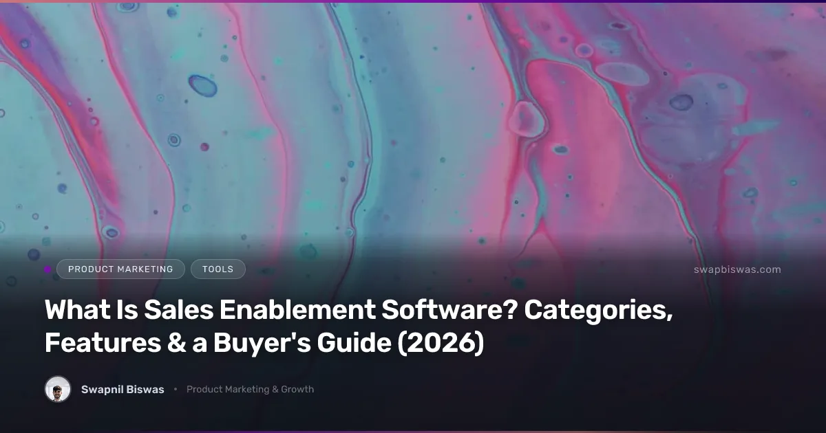 Sales enablement software stack with five categories from content management training conversation intelligence engagement to digital sales rooms